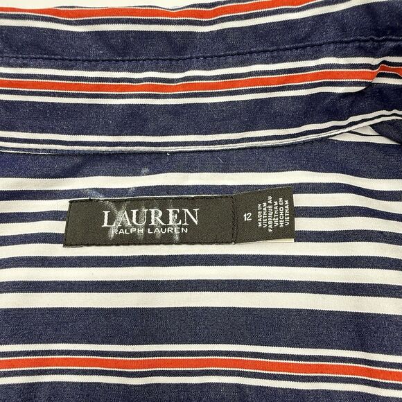Lauren Ralph Lauren Navy Red Striped Cotton Shirtdress Black Label Size 12 - Picture 6 of 10